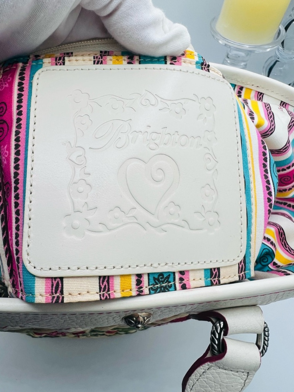Brighton Straw Tote Floral Embroidery and White Trim - Picture 9 of 13